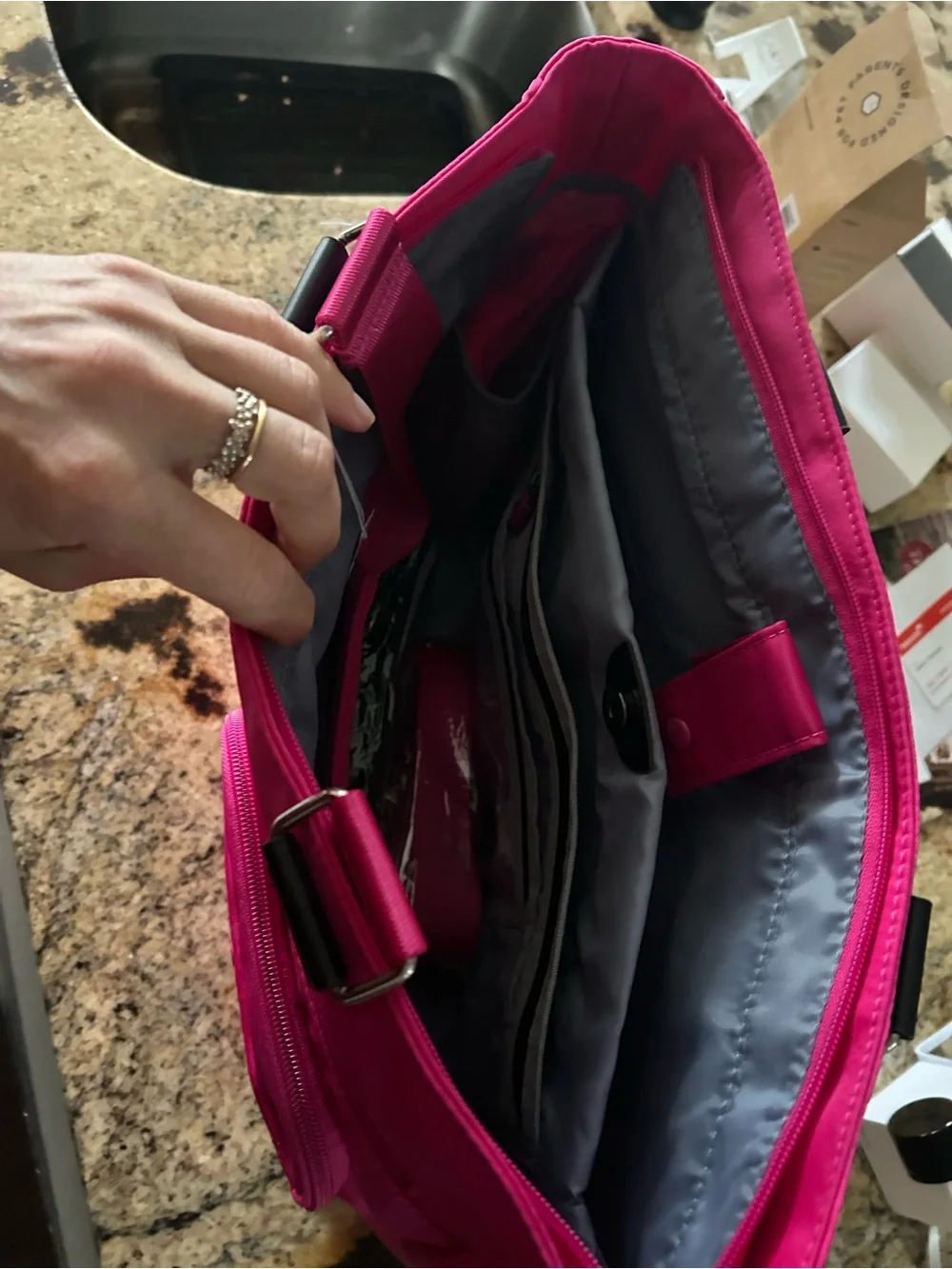 Bright Pink Women's Laptop Tote with Front Pockets